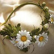 Украшения handmade. Livemaster - original item Jewelry made of leather with flowers .Leather headband WHITE DAISY. Handmade.
