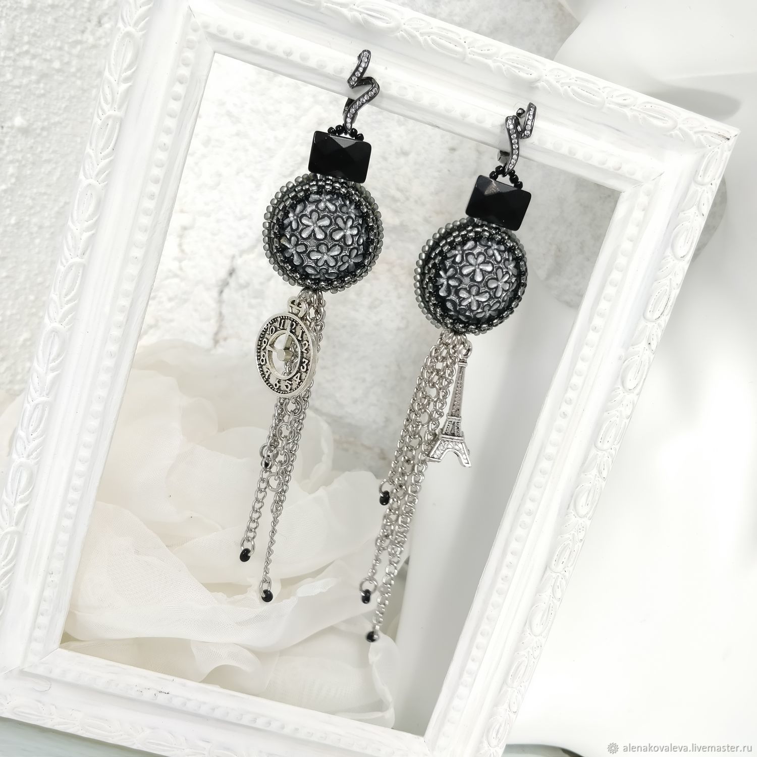 .Серьги длинные с цветочным элементом цепочками подвесками купить в ...