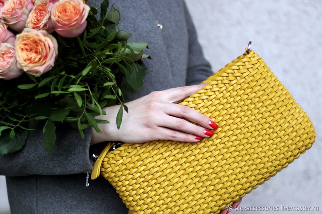 Кожаная желтая сумка плетеная в интернет-магазине Ярмарка Мастеров по ...