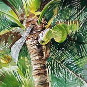 Картины и панно handmade. Livemaster - original item Watercolor palm tree (yellow green beach). Handmade.