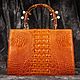 Handbag for women, from the embossed part of crocodile skin, in orange. Classic Bag. SHOES&BAGS. Online shopping on My Livemaster.  Фото №2
