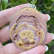 Украшения handmade. Livemaster - original item Exclusive pendant made of carved jasper Cat. Handmade.