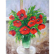 Картины и панно handmade. Livemaster - original item Painting flowers, Poppies oil painting, Flowers in a vase. Handmade.