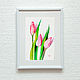 Gift to a woman A watercolor painting in a frame Tulips, Pictures, Samara,  Фото №1
