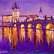  Oil painting Landscape 'Charles Bridge at night', Pictures, Moscow,  Фото №1
