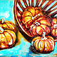 Pumpkin painting oil still life with pumpkins in a basket on a blue background, Pictures, Ekaterinburg,  Фото №1