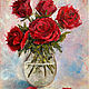 Картина букет роз 40 х 30 см Картина красной розы маслом на холсте, Картины, Пятигорск,  Фото №1