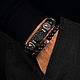 Natural Meteorite Leather Men's Bracelet with Onyx Skulls, Hard bracelet, Magnitogorsk,  Фото №1