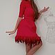 трикотажное красное платье с перьями, Платья, Антибе,  Фото №1