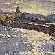 Вечерний пейзаж Мост через реку. Картина маслом. Картины. Эльвира. Ярмарка Мастеров.  Фото №5