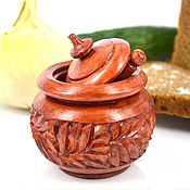 Посуда handmade. Livemaster - original item Wooden carved salt shaker with a lid and a spoon, a salt shaker for a loaf. Handmade.