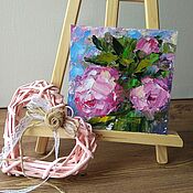 Картины и панно handmade. Livemaster - original item Painting Pink Roses! oil,15*15 cm.. Handmade.