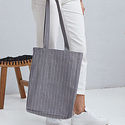 Сумки и аксессуары handmade. Livemaster - original item Grey shopping bag (stripe print) made of fabric. Handmade.