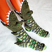 Аксессуары handmade. Livemaster - original item Crocodile Socks Biting Green Colored Bright Socks For Women Men. Handmade.