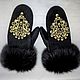 Cashmere mittens with fur and embroidery, Mittens, Moscow,  Фото №1