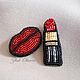 Lips and lipstick Embroidered beaded brooch
