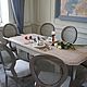 The table is made from solid oak. On the table there is a simulation of wormholes, and carved legs and frame table distressed. Placed under the sink drawers.
