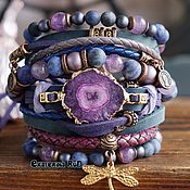 Multi-row bracelet on the arm of BOHO-chic suede 