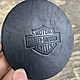 Костеры Harley Davidson из толстой кожи черные круглые. Подставки для бутылок и бокалов. Iron Arm Leatherworks (Екатерина). Интернет-магазин Ярмарка Мастеров.  Фото №2