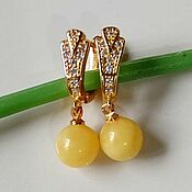 Украшения handmade. Livemaster - original item Amber earrings with amber women`s yellow gilding cubic zirconia. Handmade.