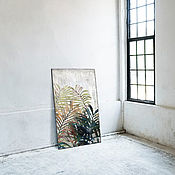 Картины и панно handmade. Livemaster - original item Interior painting on canvas leaves (green, emerald, palm). Handmade.