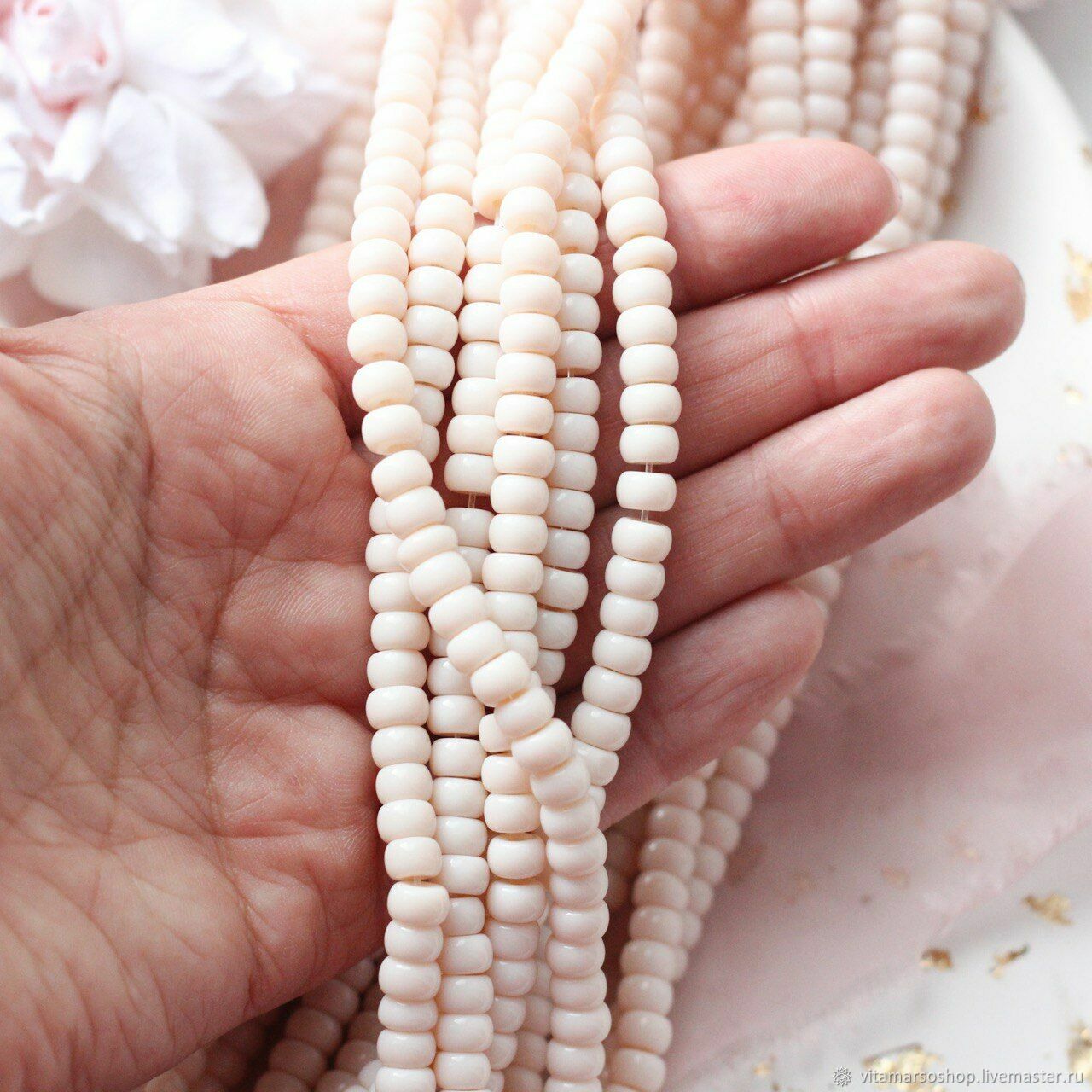 Штамповое чешское стекло кремовое , 6*4 мм, 1/2 нити, К116 купить в ...