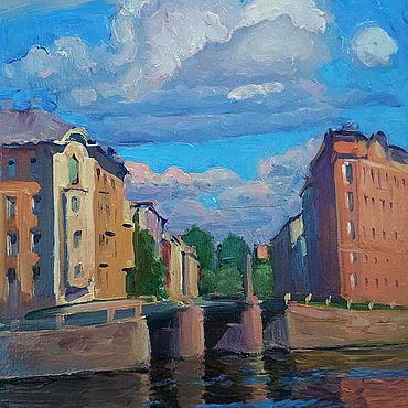 Картины и панно ручной работы. Ярмарка Мастеров - ручная работа Картины: летний пейзаж Петербурга в округе Коломна. Handmade.