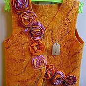 Одежда детская handmade. Livemaster - original item Felted vest with silk for a girl Orange and lilac. Handmade.
