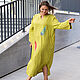 Linen floor-length yellow-green dress with Feather embroidery. Dresses. natali. My Livemaster. Фото №5