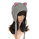 Hat with Cat ears knitted women's grey. Caps. Space Cat Knitting. Online shopping on My Livemaster.  Фото №2