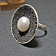 Druzy ring  a natural white pearl made from sterling silver 925, Rings, Athens,  Фото №1