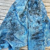 Льняной палантин "Звездный" шарф морской индиго синий