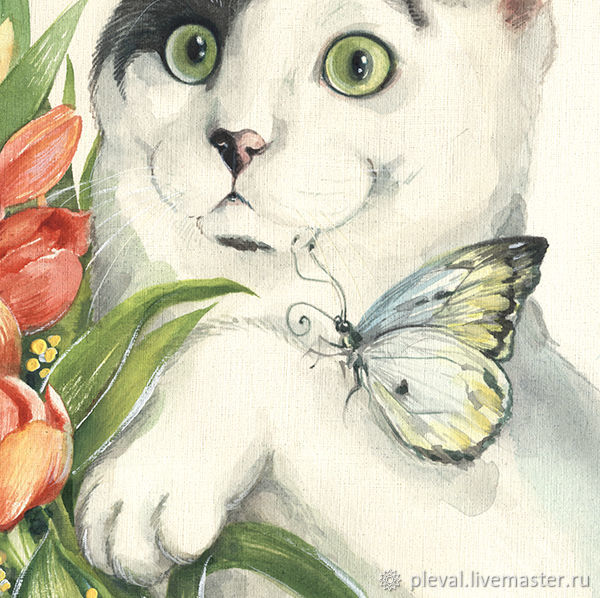Акварель с котом и цветами Мартовский кот Иннокентий купить в интернет ...