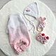 Полухлопковый комплект на 0-3 месяца. Комплект одежды для выписки. safina_knit. Интернет-магазин Ярмарка Мастеров.  Фото №2