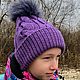 Шапка с косами( зимняя из мериноса) цвет фиолетовый, Комплекты головных уборов, Шатура,  Фото №1