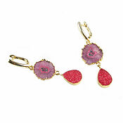 Украшения handmade. Livemaster - original item Earrings of druse agate and quartz, pink earrings red gift. Handmade.