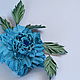 Leather flowers rose-brooch 'Blue dream', Brooches, Lyubertsy,  Фото №1