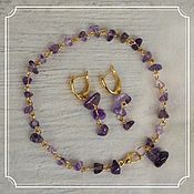 Украшения handmade. Livemaster - original item Jewelry set with amethyst in gold (anklet earrings). Handmade.