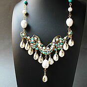 Украшения handmade. Livemaster - original item Necklace with pearls and turquoise Lotuses. Handmade.