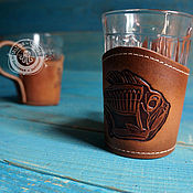 Посуда handmade. Livemaster - original item Faceted glass in a leather Cup holder 