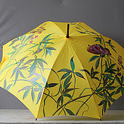 Аксессуары handmade. Livemaster - original item Yellow painted umbrella Lupins and Peony. Handmade.