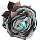 FABRIC FLOWERS. Chiffon rose brooch ' Turquoise in chocolate', Brooches, Vidnoye,  Фото №1