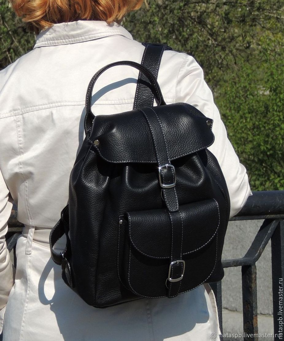 black leather fashion backpack