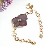 Украшения handmade. Livemaster - original item Resin Bracelet with Real Hydrangea Flower Purple Gold 585. Handmade.