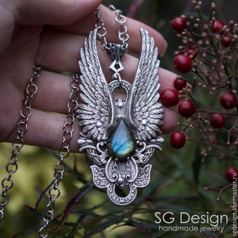 Silver plated Pendant "Angel" Labradorite, Necklace, Wings, Pendants, Yalta,  Фото №1