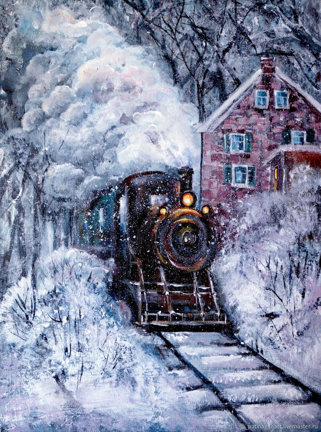 Зима поезд живопись
