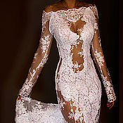 Одежда handmade. Livemaster - original item Wedding dress full length, lace, with train 3D 