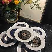 Винтаж handmade. Livemaster - original item Plates cobalt, gilt, 7 PCs., GDR, rarity!. Handmade.