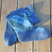 Blue felted socks Home Slippers Warm beautiful for home and garden