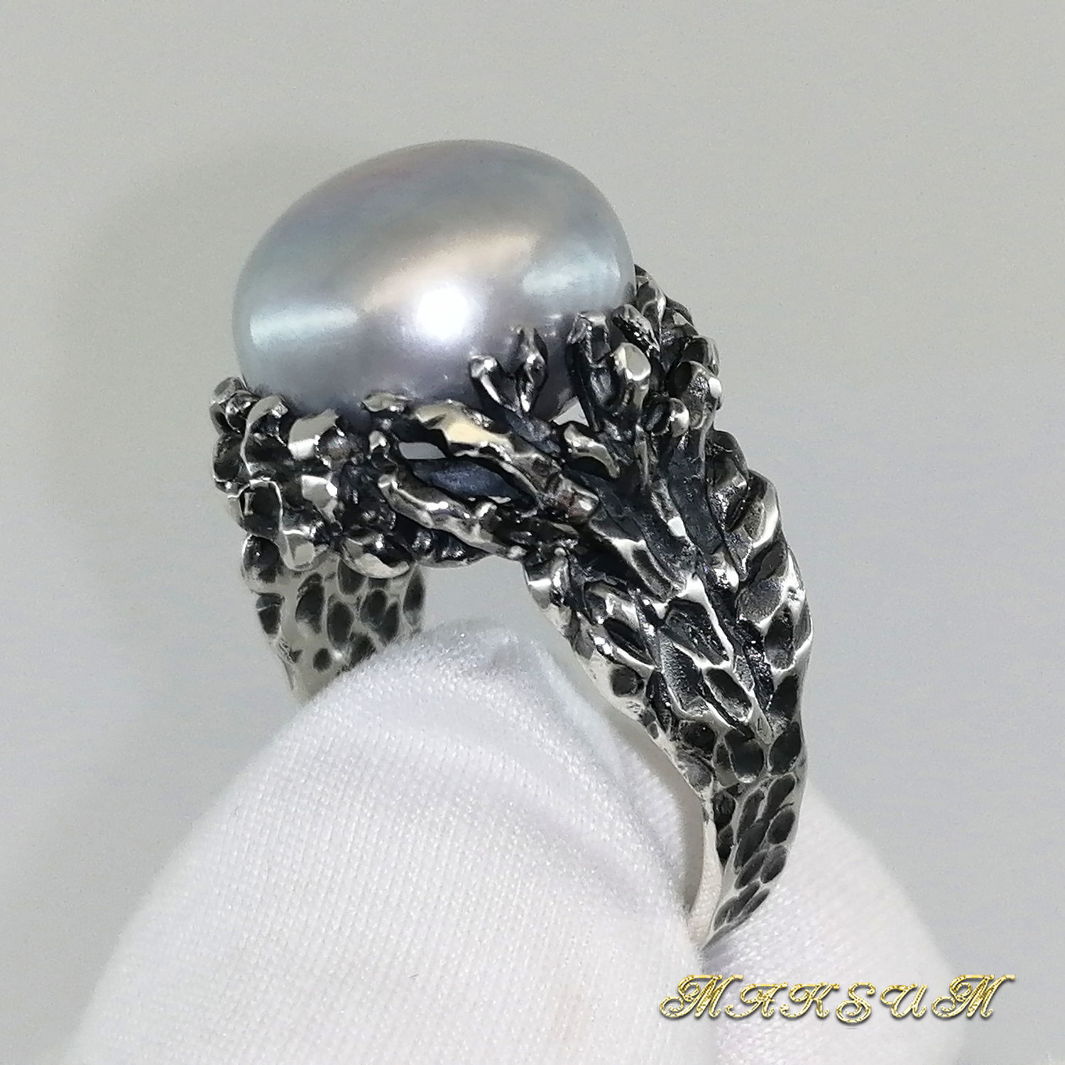 Ring 'Big pearl - grey' 925 sterling silver, pearl. VIDEO, Rings, St. Petersburg,  Фото №1